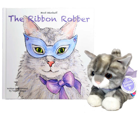 New! Most Wanted! The Ribbon Robber Book and Plush Kitty Set
